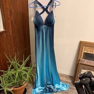 Xscape Blue Ombre Satin Formal Dress